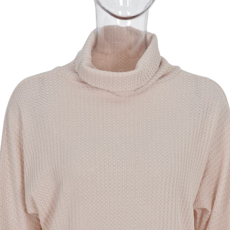 mid-length pile collar knitted dress NSKL18727
