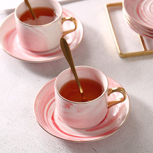 大理石纹LOGO欧日式咖啡杯碟套装单个办公室陶瓷下午茶茶杯