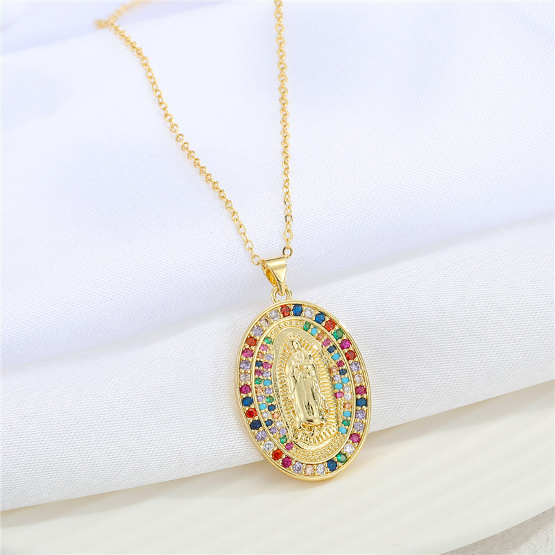 vintage Virgin Mary pendant rhinestone zircon necklace
