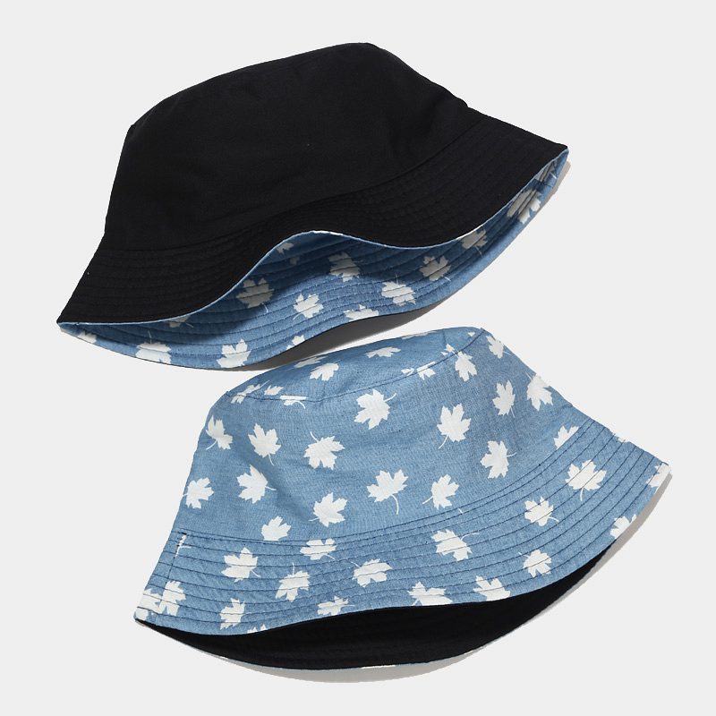 Sombrero de Pescador Reversible con Estampado de Hojas de Arce, Estilo 2025, para Mujer, Protección Solar para Exteriores, Sombrero de Mezclilla