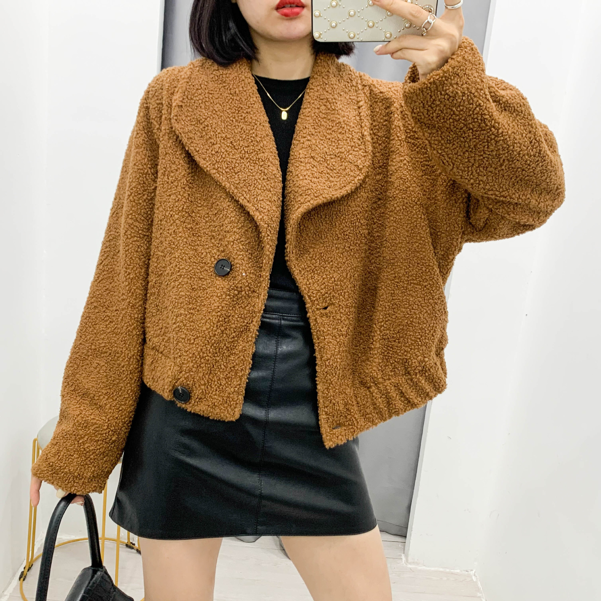 new autumn and winter loose long-sleeved plush faux fur retro jacket  NSAM2280