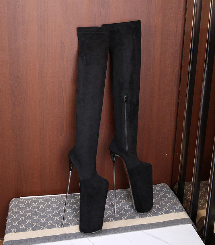 Boot nữ cổ thấp gót nhọn kim loại phong cách Âu Mỹ — 19cm gót nhọn da sáng chế đỏ chi tiết 14