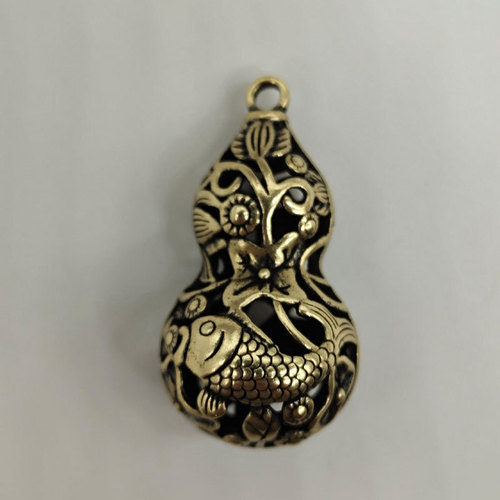 Brass gourd key chain jewelry pendant for men and women high-end car key chain Fulu Ping An Five Emperors money pendant