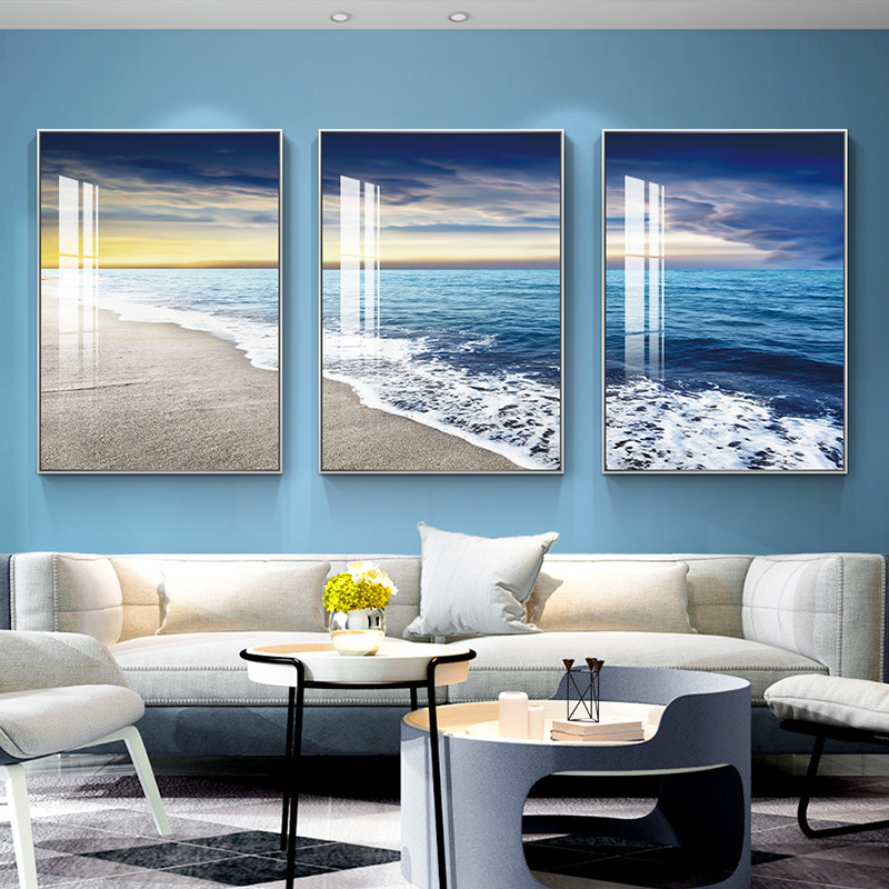 现代简约客厅装饰画大海风景挂画沙发背景墙上三联画房间大气壁画
