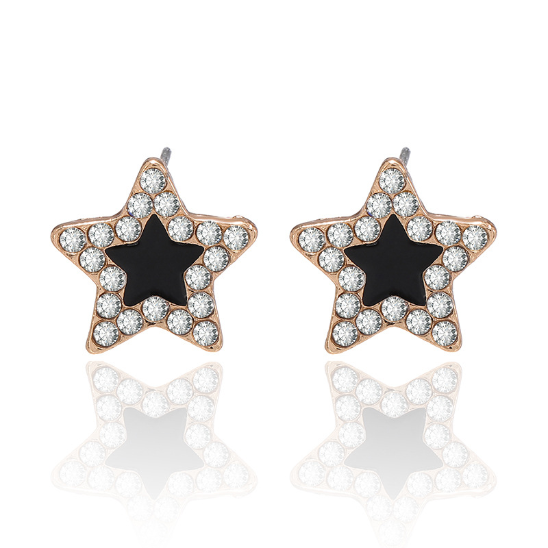 Korean new fashion black oil drop five-pointed star diamond simple earrings