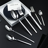 Creative square handle stainless steel tableware set Hotel Western dining buffalo knife and fork spoon Korean long -handed ice spoon coffee spoon