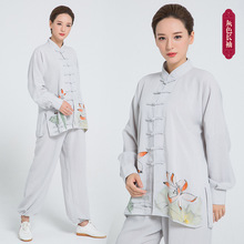 2023春季新款亚麻太极服成年男女同款晨练运动服国风手绘武术服