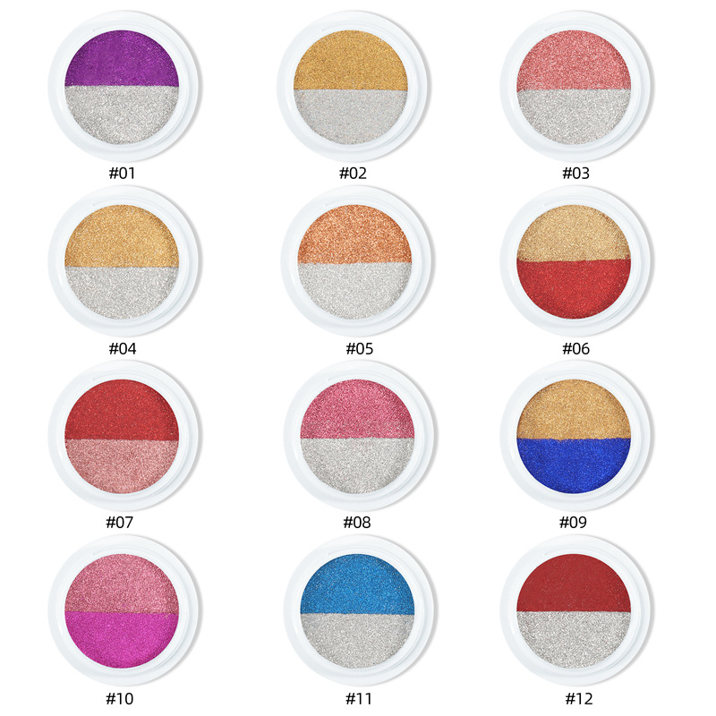 Transfronterizo manicura popular polvo de espejo mágico sólido de dos colores polvo de láser de dos colores polvo de oro de titanio súper brillante espejo harina 12 colores