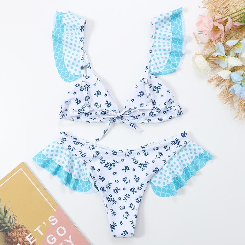 ruffled sexy print triangle bikini  NSHL31370