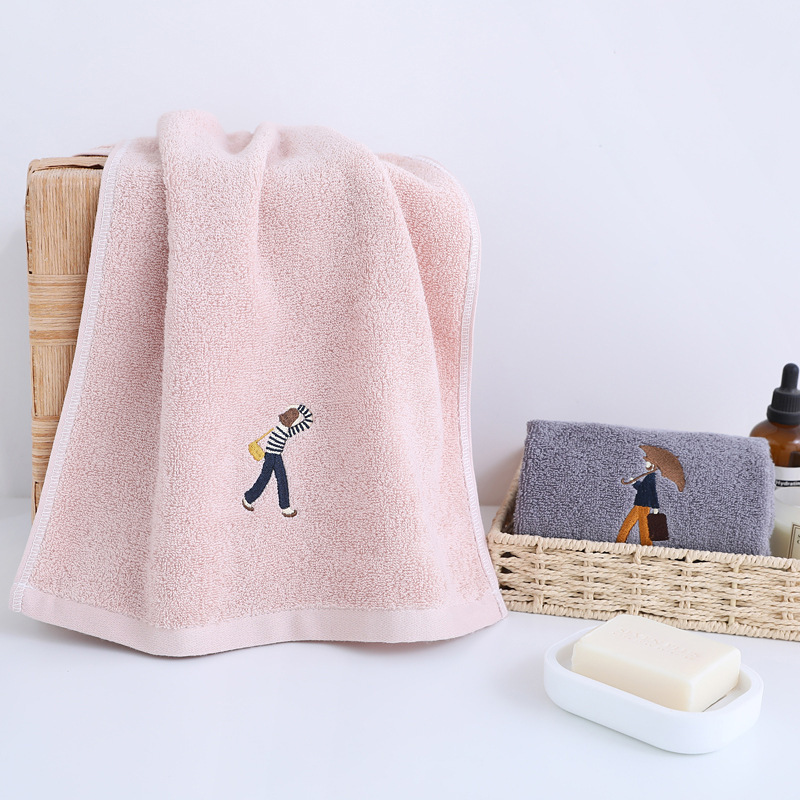 Factory direct cotton towel embroidered figure wash towel plain thick couple face towel can be Gifts Wholesale