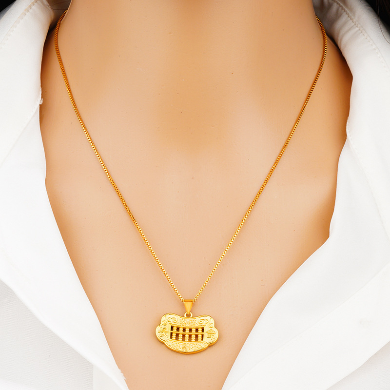 Estilo étnico Ábaco cobre plateado 24K oro colgante para las mujeres al por mayor simple Vietnam arena oro larga vida cerradura joyería colgante