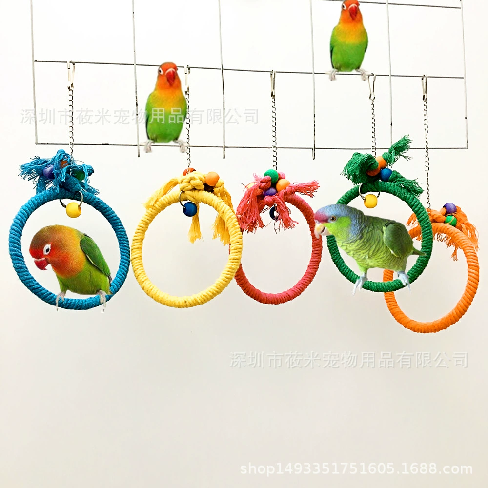 Игрушки для попугаев малого и среднего размера, игрушки для птиц, качели из хлопчатобумажной веревки, красочные подвесные кольца, принадлежности для золотого солнца Сюаньфэн, жевательные игрушки.