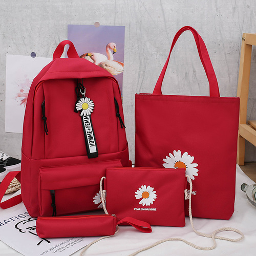 New ins Japanese Daisy Girl Canvas School Bag Korean Version Junior High School Student Backpack Simple Backpack for Women