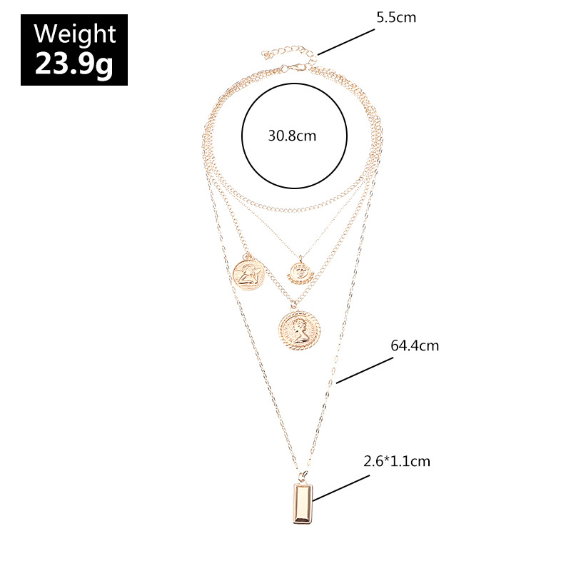 New Jewelry Retro Trend Metal Portrait Necklace Set Simple Geometric Ornaments Wholesale Nihaojewelry display picture 2