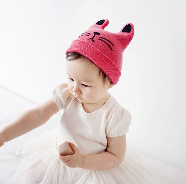 Baby Hat Autumn/winter 3-6-12 Months Male And Female Baby Hat 0-1 Year Old Korean Kitten Knit Cap
