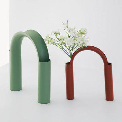 美式ins風軟裝家居裝飾桌面花器擺件 創意金屬插幹花花瓶裝飾品