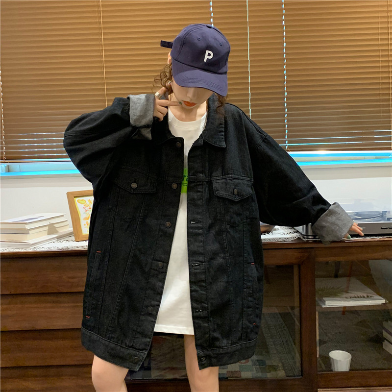Neuheiten Frühjahr/Herbst 2022: Trendige, lockere Oversize-Jeansjacke im BF-Style mit langen Ärmeln im Retro-Look für Damen_voghion.com