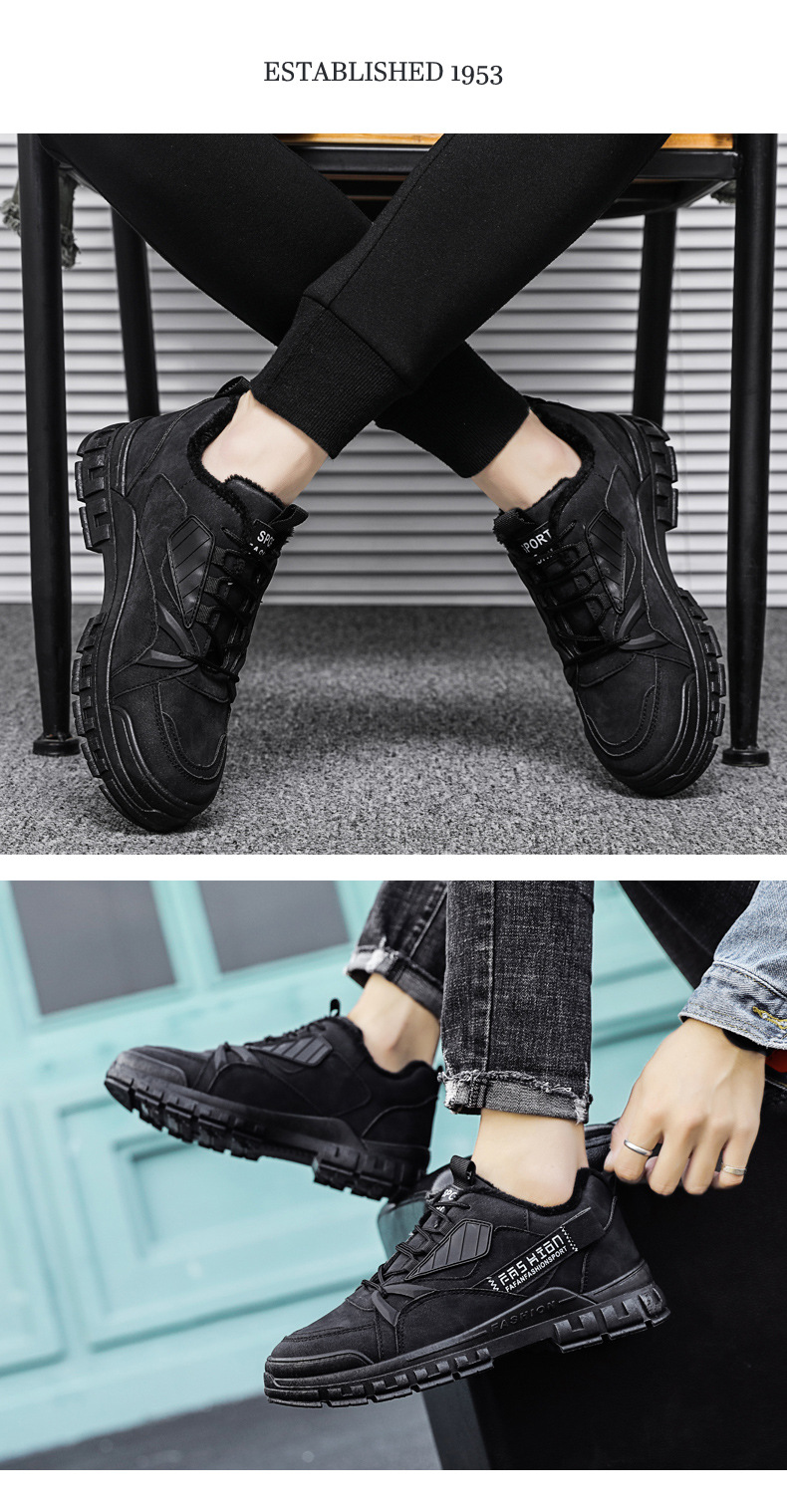 Chaussures basses décontractées en coton pour hommes, chaudes et en velours d'automne et d'hiver, travaux de chantier de sport, bottes Martin imperméables,_voghion.com