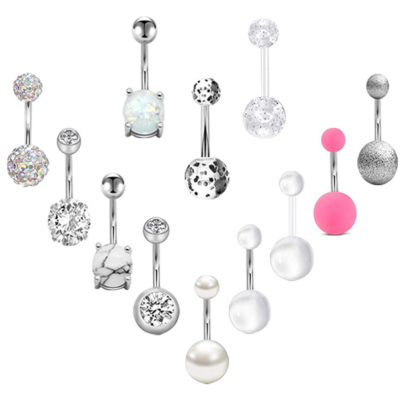 New 12 Pieces Soft Ceramic Ball Zircon Acrylic Various Navel Nails Piercing Jewelry display picture 1