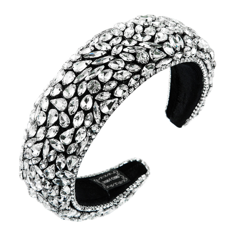 New Gypsophila Baroque Full Diamond Irregular Rhinestone Wide Edge Headband Wholesale Nihaojewerly display picture 6