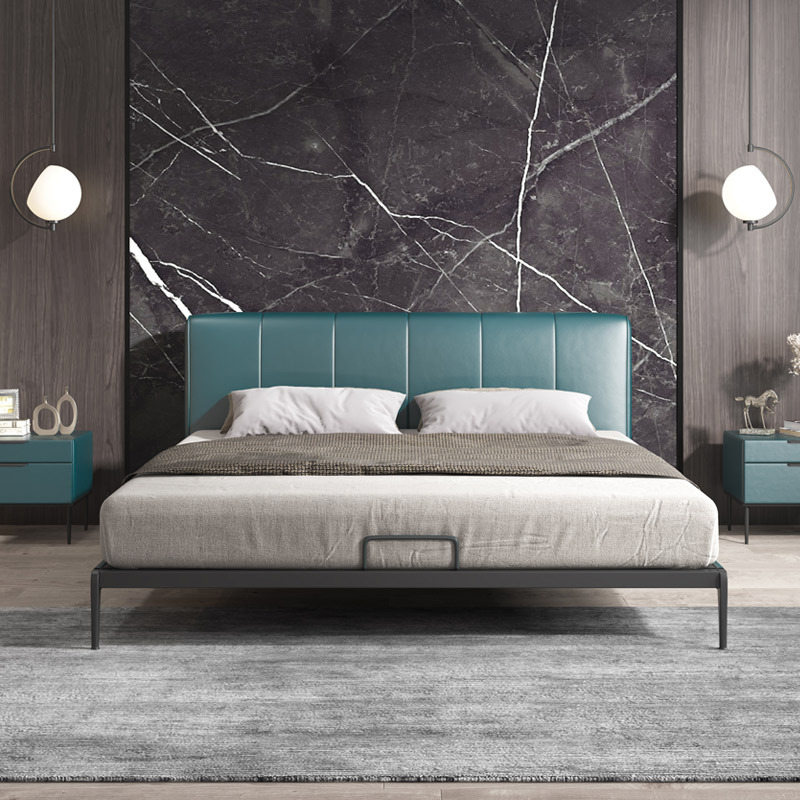 Cama doble de cuero genuino minimalista italiana Yihai Xuan de 1.5m, cama nórdica suave de 1.8m, cama de matrimonio sencilla estilo ins, estilo ligero de lujo