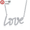 Cute necklace with letters, chain for key bag , accessory, micro incrustation, diamond encrusted, silver 925 sample, Korean style, wholesale