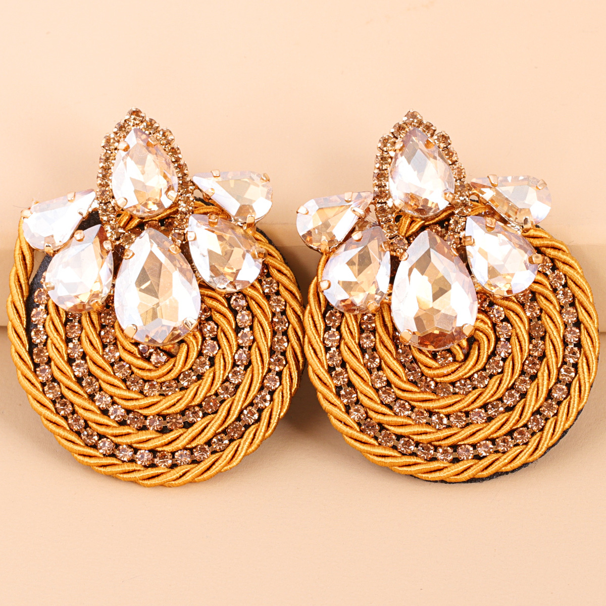 Rhinestone Geometric Round Exaggerated Earrings display picture 27