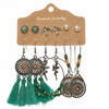 Set, retro ethnic earrings handmade with tassels from pearl, ethnic style, boho style, flowered