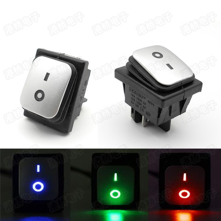 船型开关 KCD4 防水不锈钢面板 翘板开关 带灯防水厨具电源开关