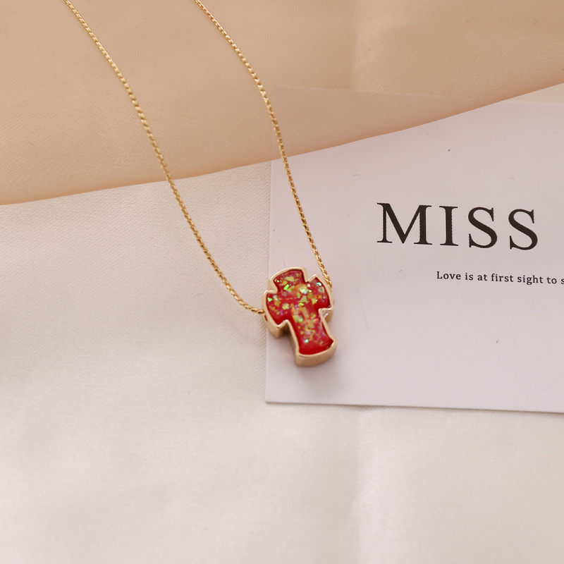 retro multicolor cross pendent alloy necklace
