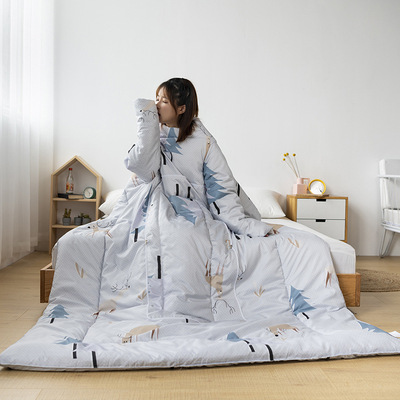 懒人被儿童防踢冬袖被学生宿舍可穿带袖子护肩冬被可收纳抱枕被|ms