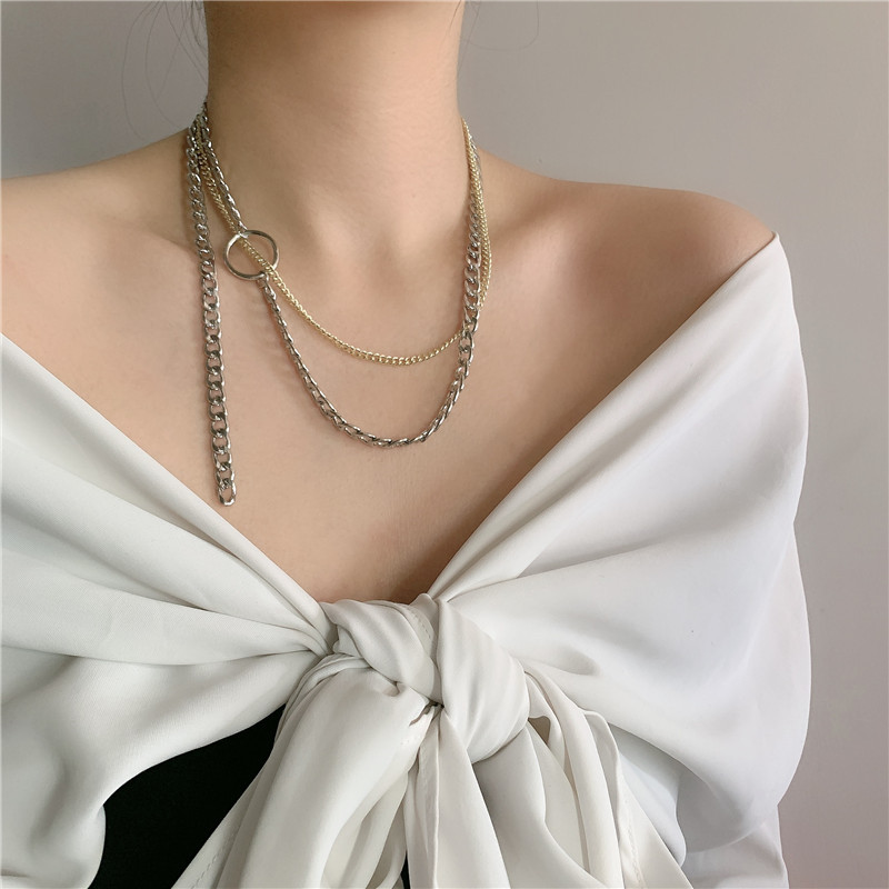 Kleine Mode neues Paar Gold und Silber gemischte Farbe Legierung Halskette Schlsselbein Kettepicture1