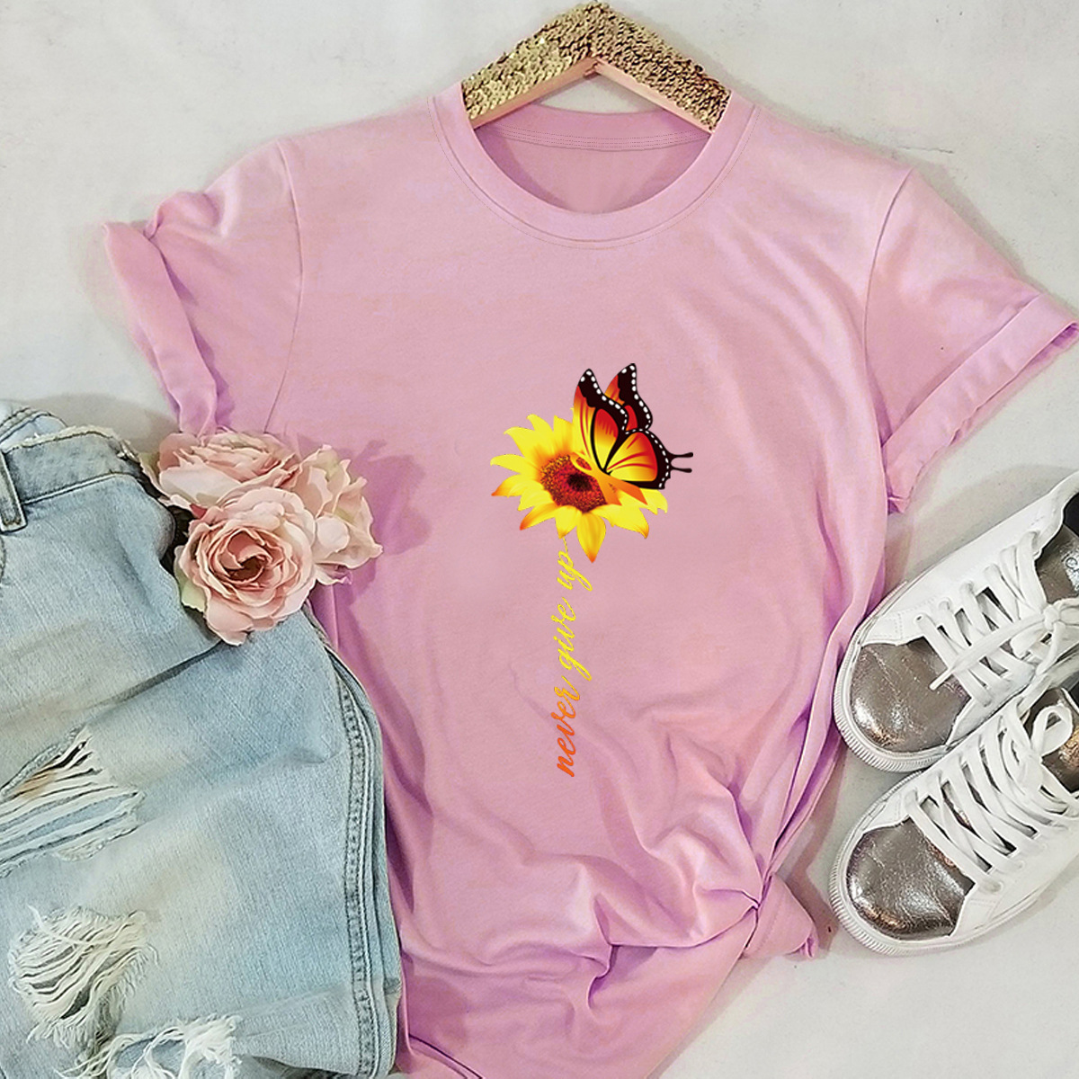 casual sunflower butterfly short-sleeved T-shirt NSSN1767