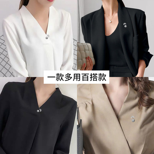 Pearl zircon brooch v-neck anti-exposure buckle small safety pin cardigan buckle decorative fixed clothing accessories collar pin for women