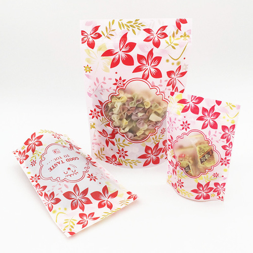 Factory direct sales matte red flower stand-up bag frosted scented tea packaging bag donkey hide gelatin cake nut food sealing bag