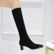 829-6 European and American fashion simple thick heel high heel metal square head iron head suede sexy nightclub show thin high boots