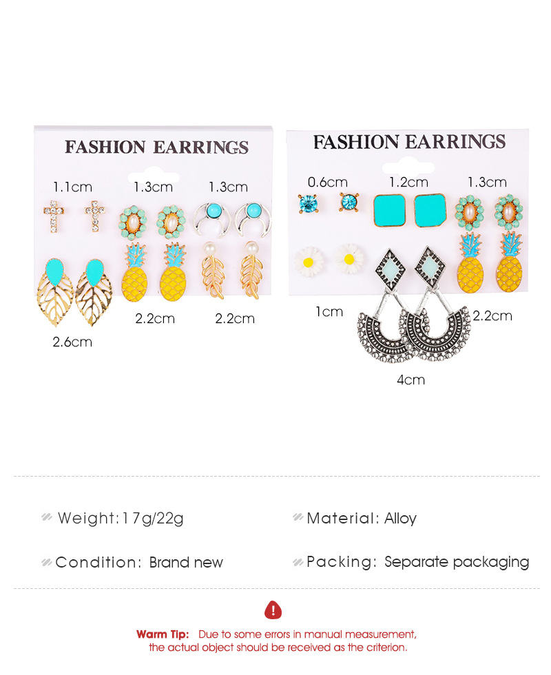 New Fashion Bohemian Retro Leaf Cross Pineapple Alloy Earrings Set display picture 1