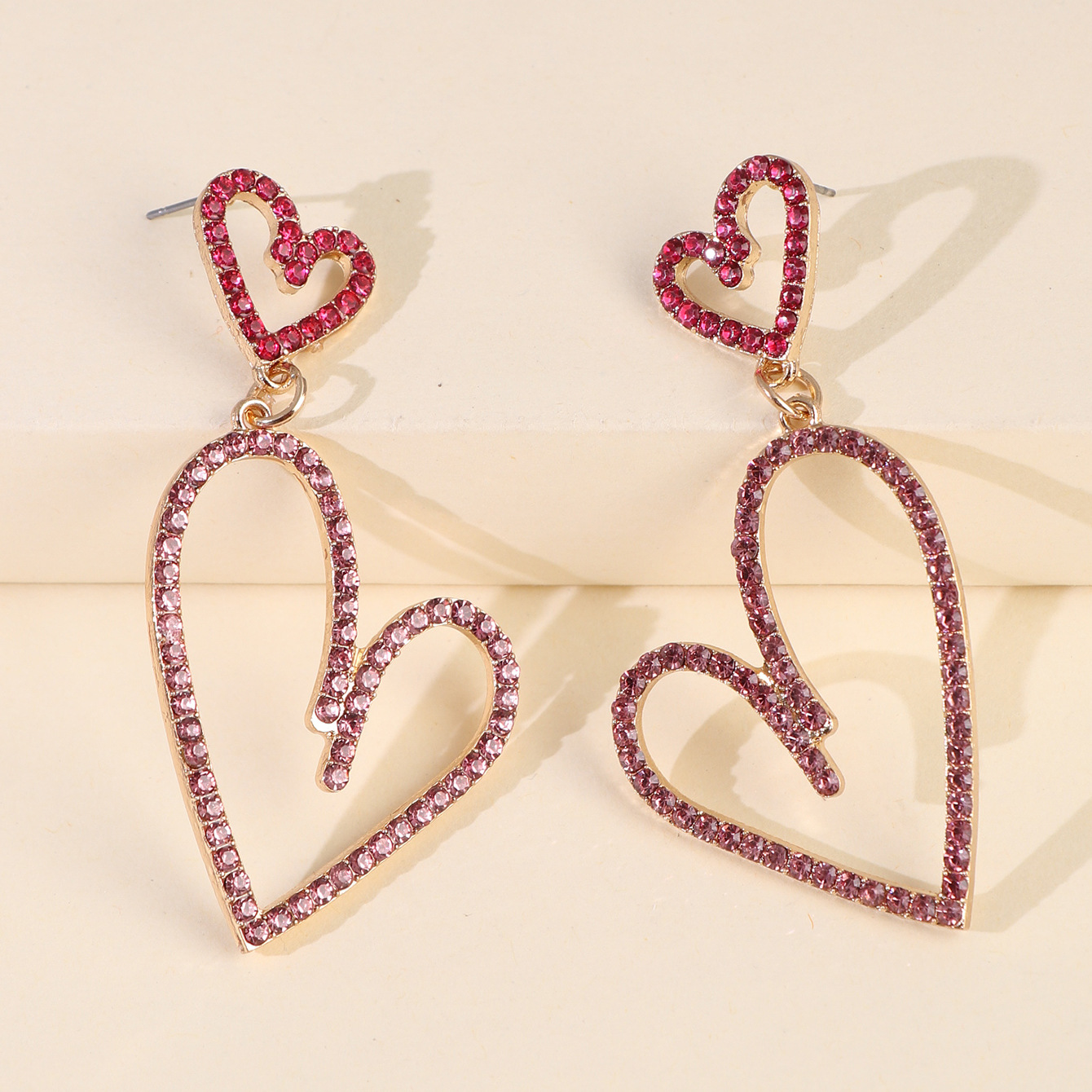 Big Earring Jewelry Alloy Heart-shaped Colorful Diamond Pierced Earrings Wholesale Nihaojewelry display picture 8