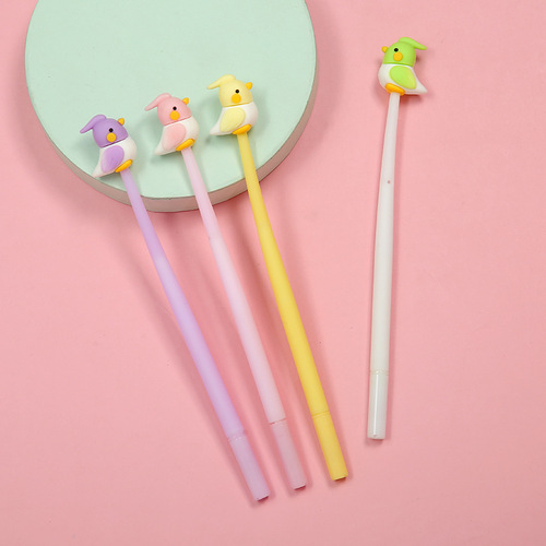 Korean Silicone Cartoon Neutral Pen Creative Shape Realistic Color Parrot Bird Soft Gel Neutral Student Pen