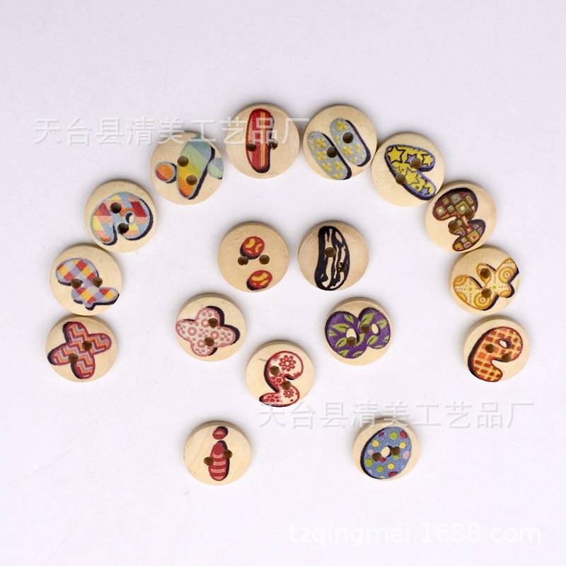 15mm pintado impreso botón madera decorativo impreso Bowl hebilla/Pan hebilla 100 un paquete