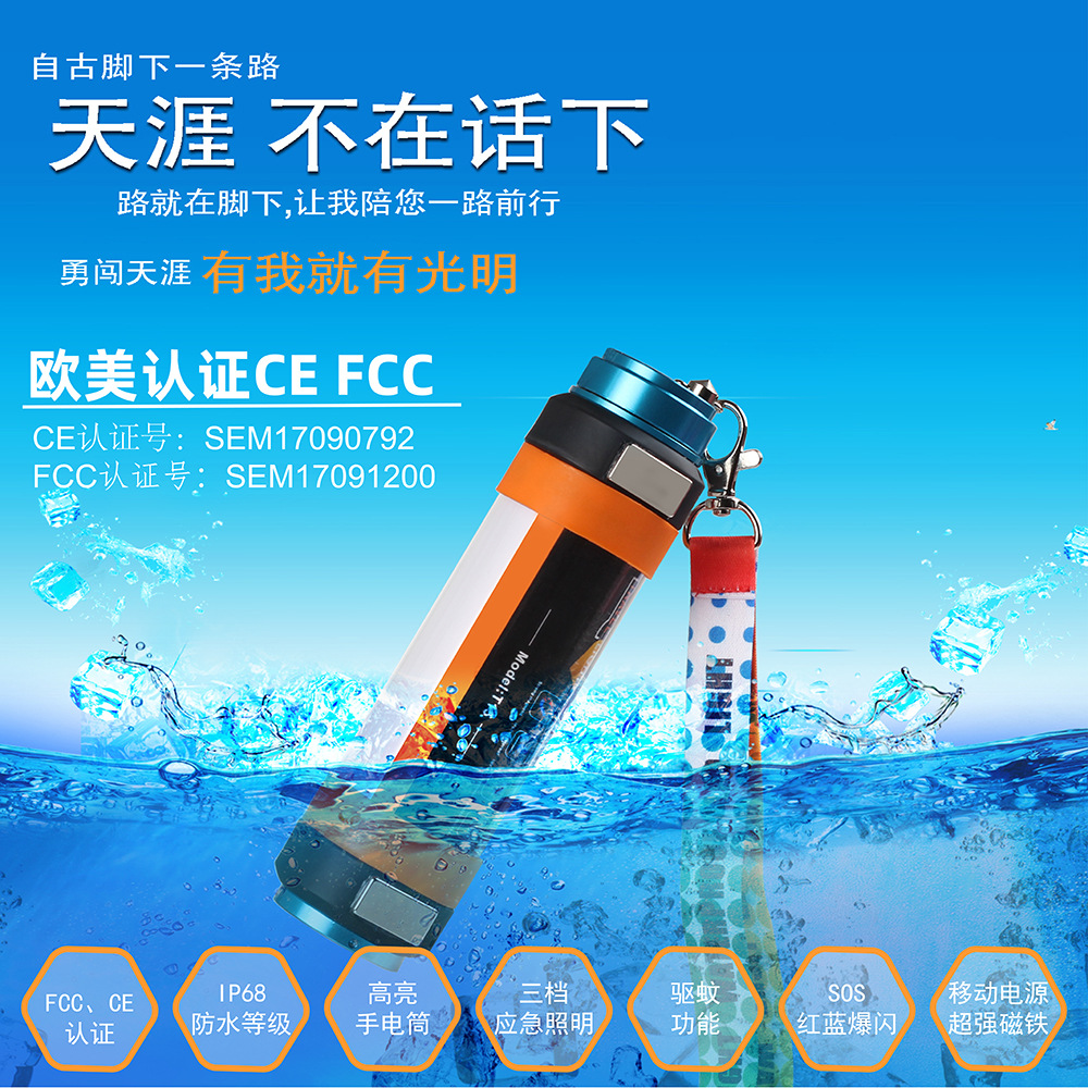 跨境LED野营灯防水应急户外多功能照明手提露营灯便携式移动电源