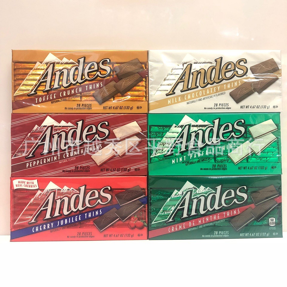 美国进口Andes安迪士薄荷味糖果/樱桃味代可可脂巧克力6口味132g