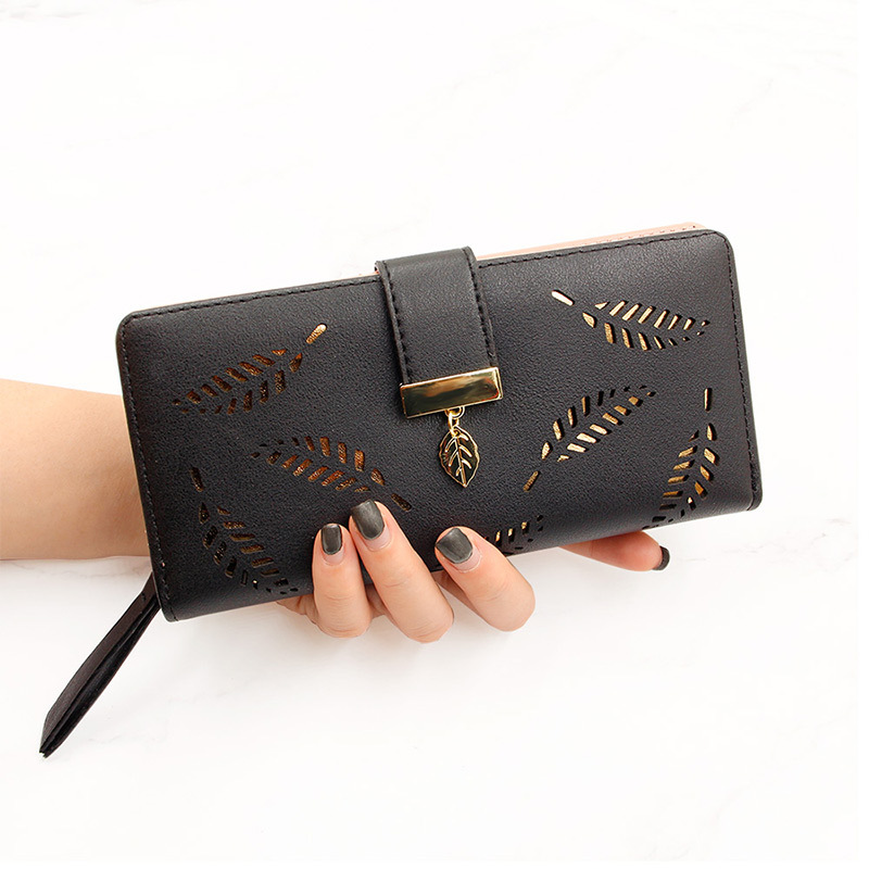 Nueva hoja de estilo coreano hueco de salida de cremallera larga cartera monedero de mujer bolso de teléfono móvil monedero de embrague de mujer