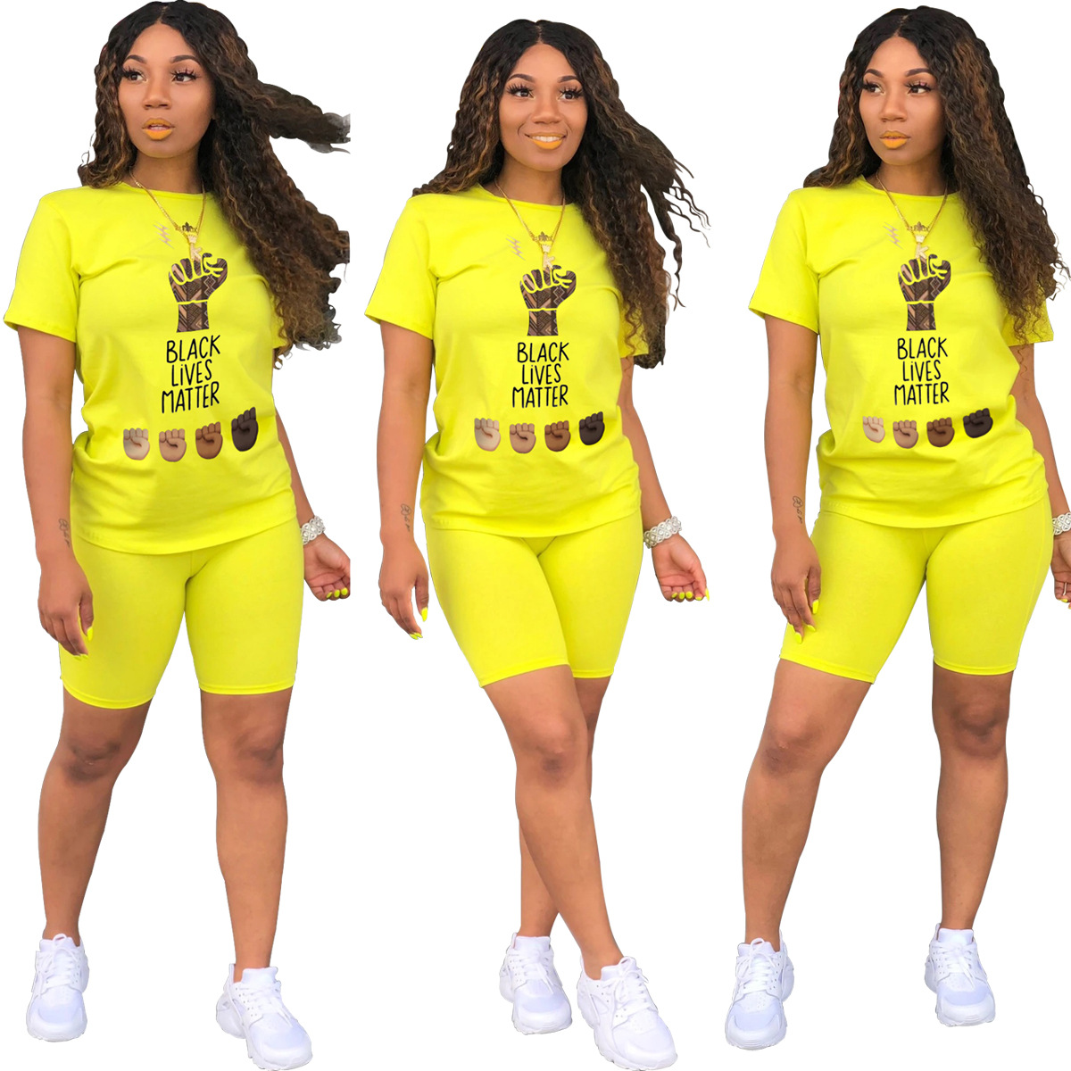 fashion casual sports printing round neck short-sleeved T-shirt set NSSJW58873