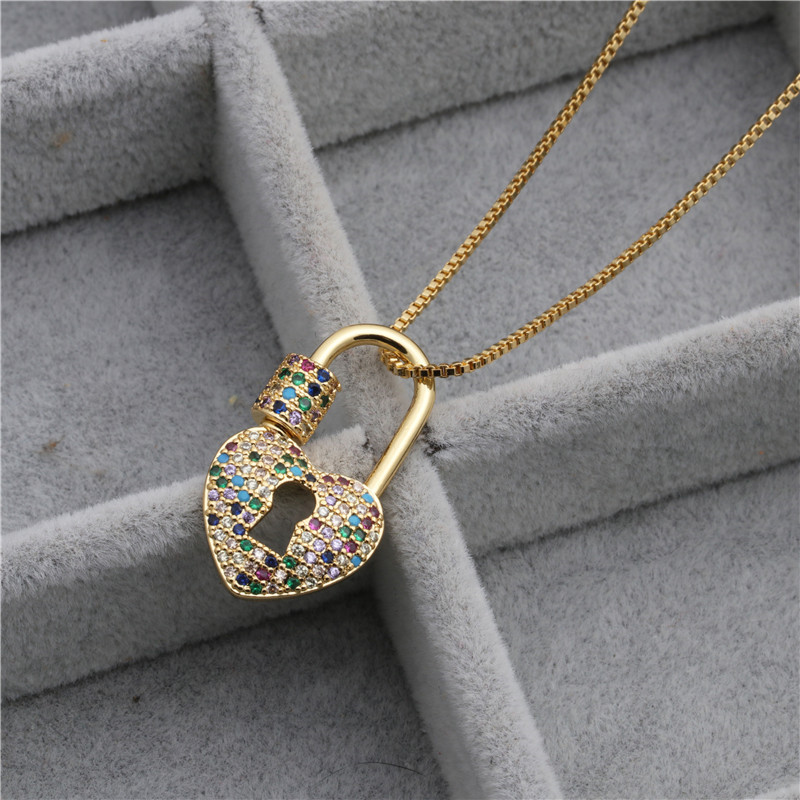 New Micro-inlay Zircon Heart Lock Necklace Nihaojewelry Wholesale display picture 2