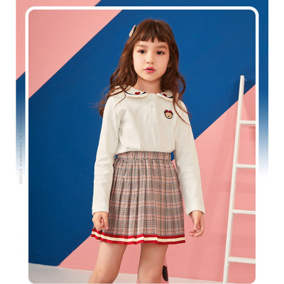 现货PCLWA5241N韩版中大女童卡通绣花长袖衬衣学院风娃娃领打底衫