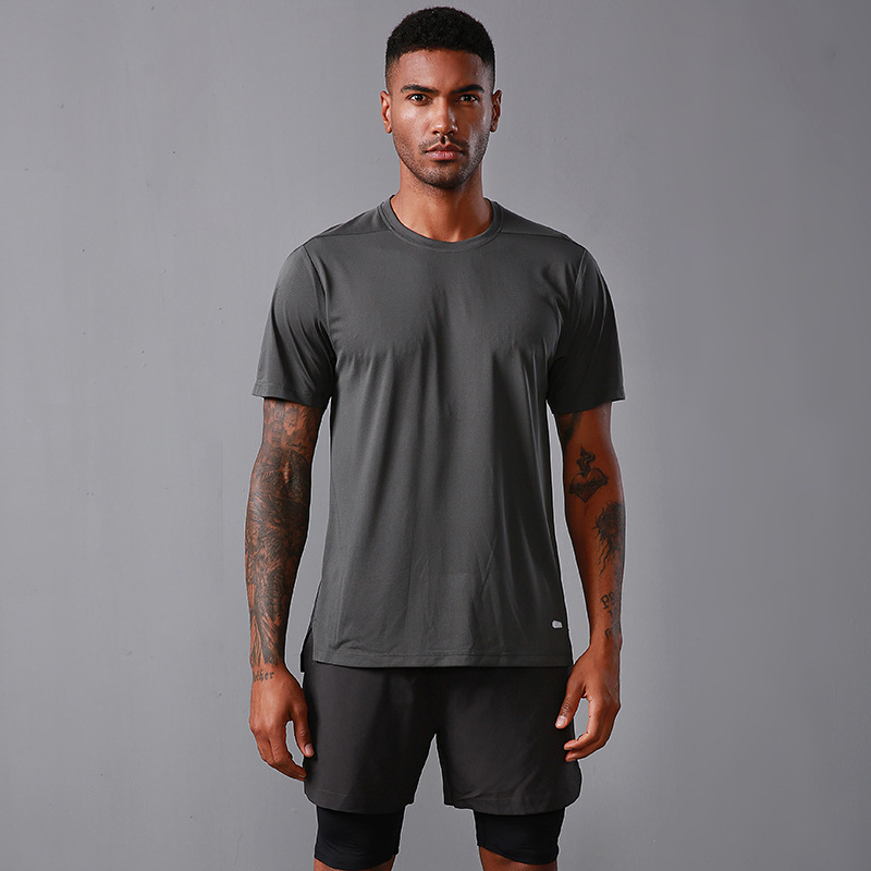 2023 nuevos deportes camiseta de los hombres de alta elástico reflectante ropa deportiva de entrenamiento de secado rápido de los hombres de manga corta transfronteriza