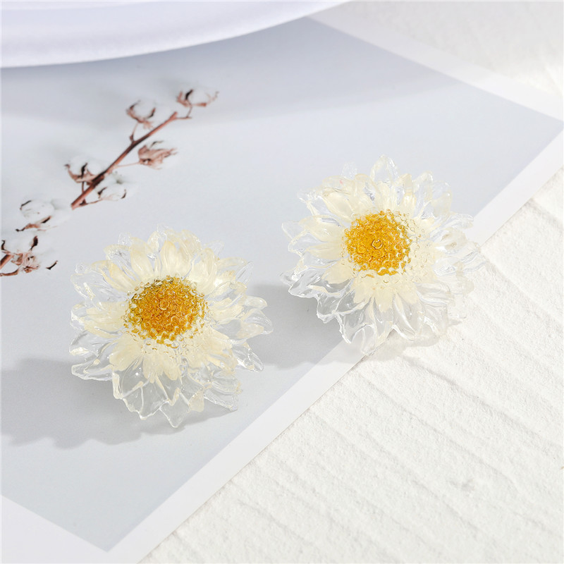 New  925 Silver Needle Transparent Gold Foil Daisy  Earrings display picture 1