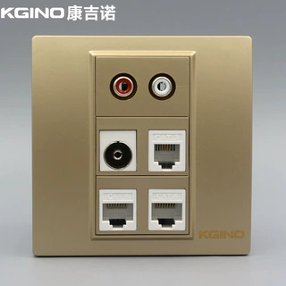 香槟86型双口千兆电脑电话电视音频插座金色六类信息有线电视面板