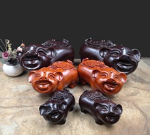 花梨实木雕刻蝙蝠猪红木生肖福猪摆件 木质工艺礼品批发